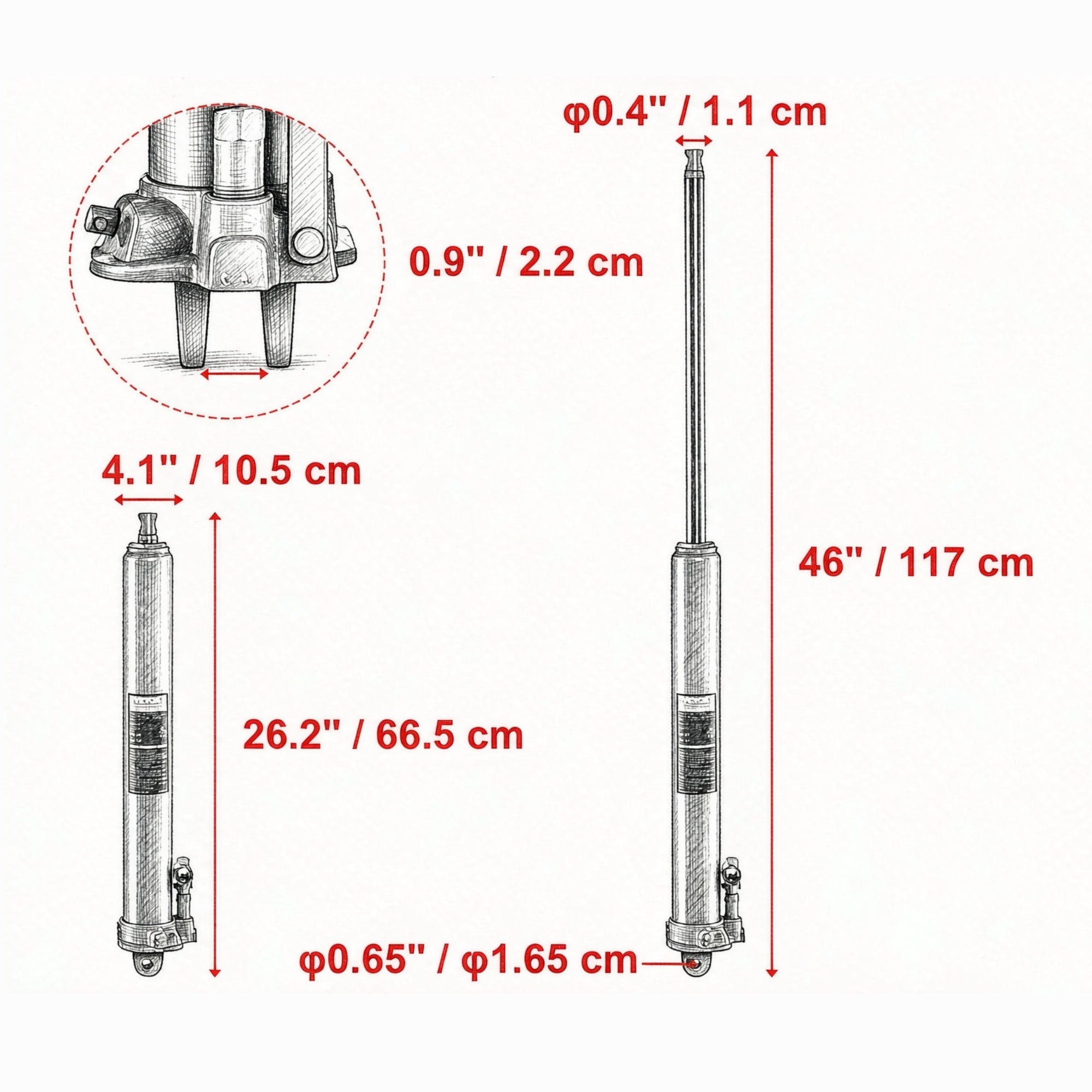 3-Ton Hydraulic Long Ram Jack, Engine Hoist Cylinder with Clevis Base for Garage & Shop Cranes
