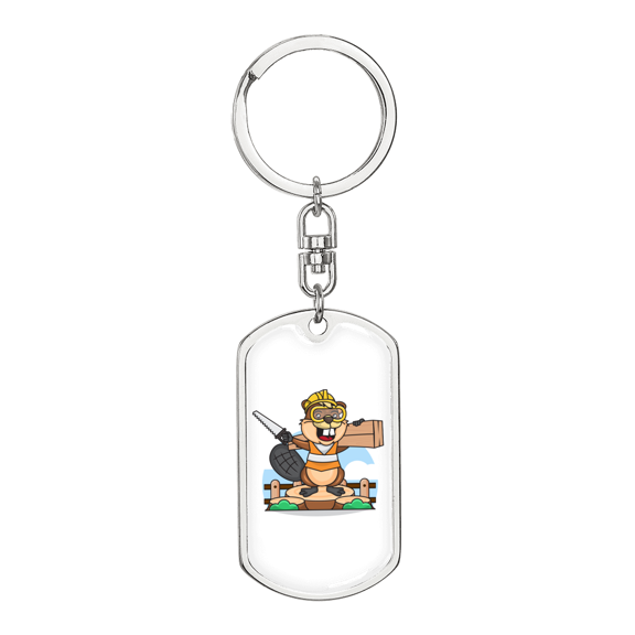 Beaver Handyman Swivel Keychain Woodworker Dog Tag Stainless Steel or 18k Gold