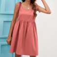 thumbnail image 2 of IROINNID Women's Sleeveless Solid Color Sundress Summer New Casual Bandage Doll Cotton And Linen Dress Round Neckline Knee-Length Dress, 2 of 9