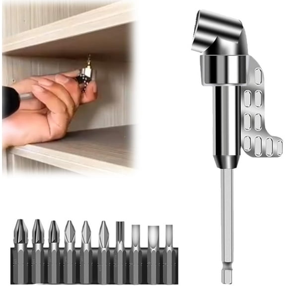2025 New 105 Degree Right Angle Drill Adapter, Corner Tool Screw Hub with Multi-function Bend Screwdriver Bit, 1/4" Hex Shank Driver Angle Drill Attachment for Household Work (Long)