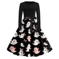 thumbnail image 2 of Halloween Dresses for Women Candy Witch Hat Long Sleeve 1950s Hepburn Fall Tea Length Dress Crew Neck Cocktail Retro Vintage Dresses with Belt 2XL, 2 of 5