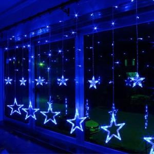 Blue LED Star Curtain String Light, 138 Fairy Hanging Strip Lamp Window