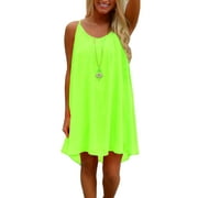 Fashion S-3XL Plus Size Loose Asymmetrical Hem Mini Dress Ladies Casual Summer Short Dresses for Women Sleeveless Strap Boho Sundress
