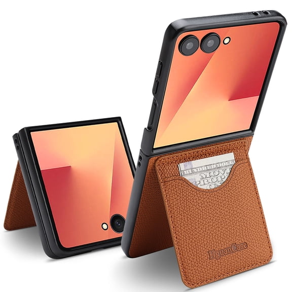 Compatible with Samsung Galaxy Z Flip 8 Wallet Case, Classic PU Leather Card Slots Holder Kickstand Shockproof Ultra Slim Drop Protective Back Case for Men Women, Brown
