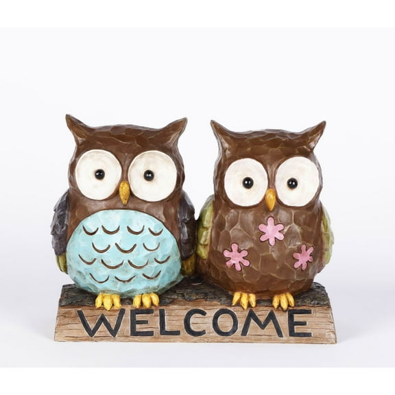 Hi-Line Gifts 13" Owl Couple with "WELCOME" Sign Outdoor Garden Statue