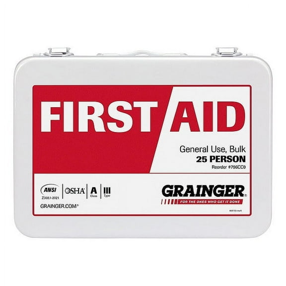 First Aid Kit and Housing, Metal 94 Components, 25 People Served