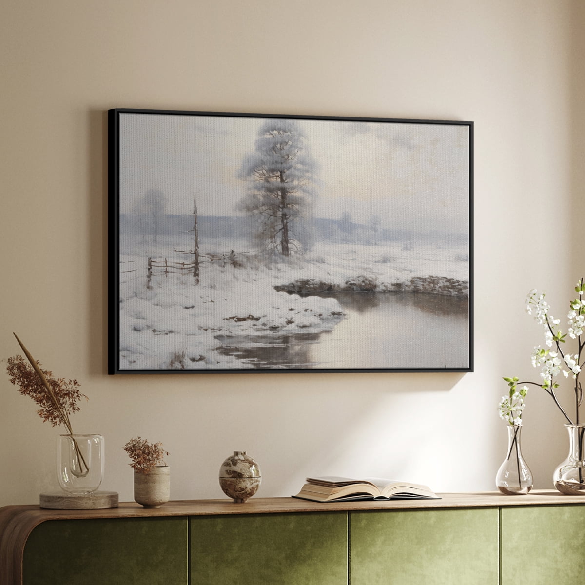 Vintage Landscape-XVI By Wexford Home Framed in Black Wood Gallery Wrapped Canvas 25 in. x 37 in.