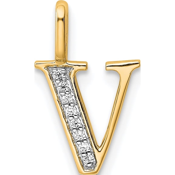 10K Yellow Gold Diamond Letter V Initial Pendant (Width 10.43) (Length 15.69) - Jbsp