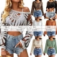 thumbnail image 3 of COMVALUE Women's Floral Embroidered Semi-Sheer Cover-Up Long Sleeve, Bohemian Lace Cape, Beach Sun-Protective Cover-Up Top (Khaki, One Size), 3 of 4