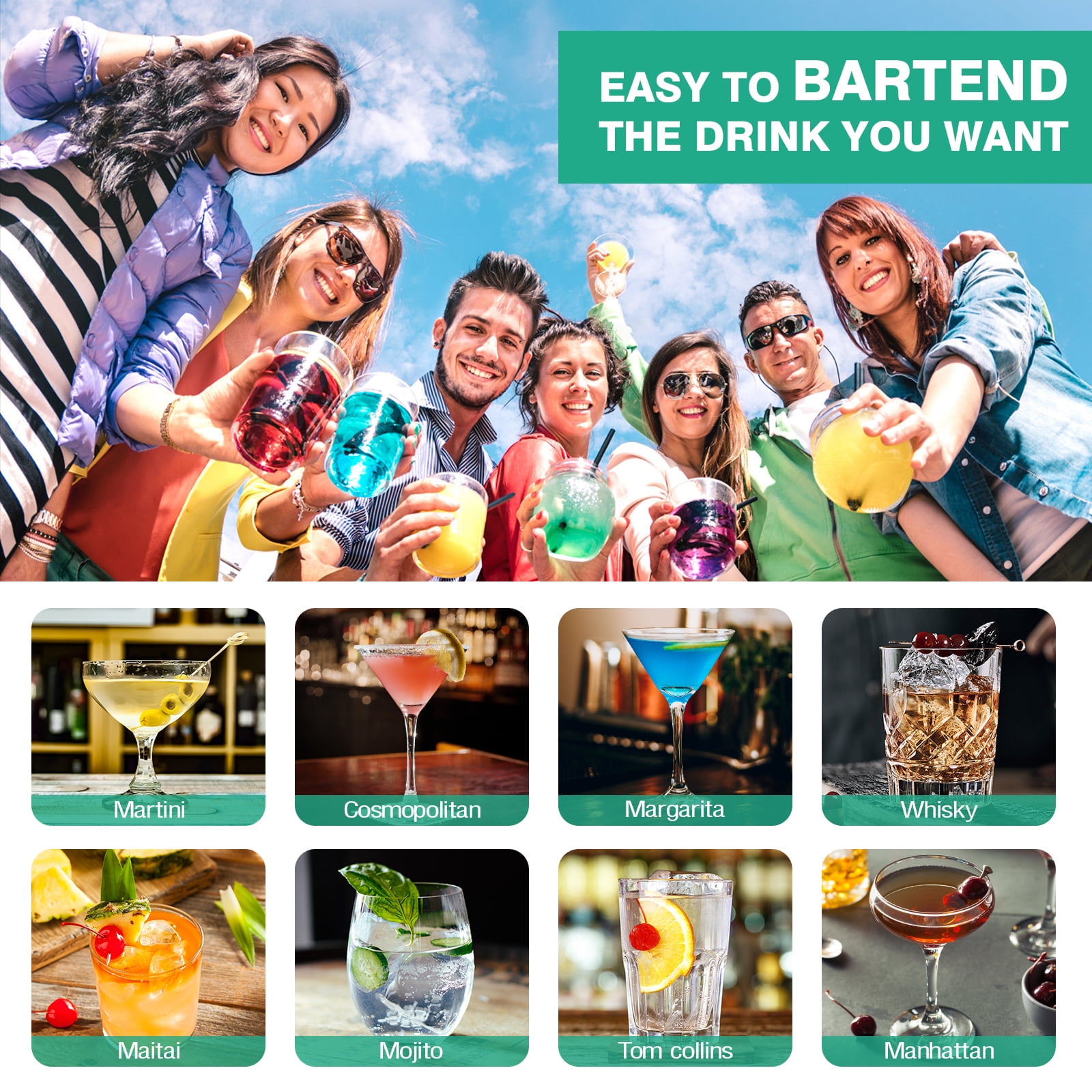 Bartender Kit, 25-Piece Cocktail Shaker Set Stainless Steel Bar Tools with Acrylic Stand, Full Bartender Accessories