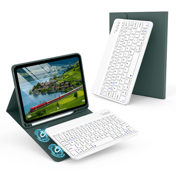 Kenke iPad (A16) 11th Generation 11 inch 2025 Keyboard Case,for iPad 10th Generation 10.9 inch 2022 with Pencil Holder,Soft TPU Back Stand Cover, Bluetooth Detachable Wireless Keyboard, Dark Green