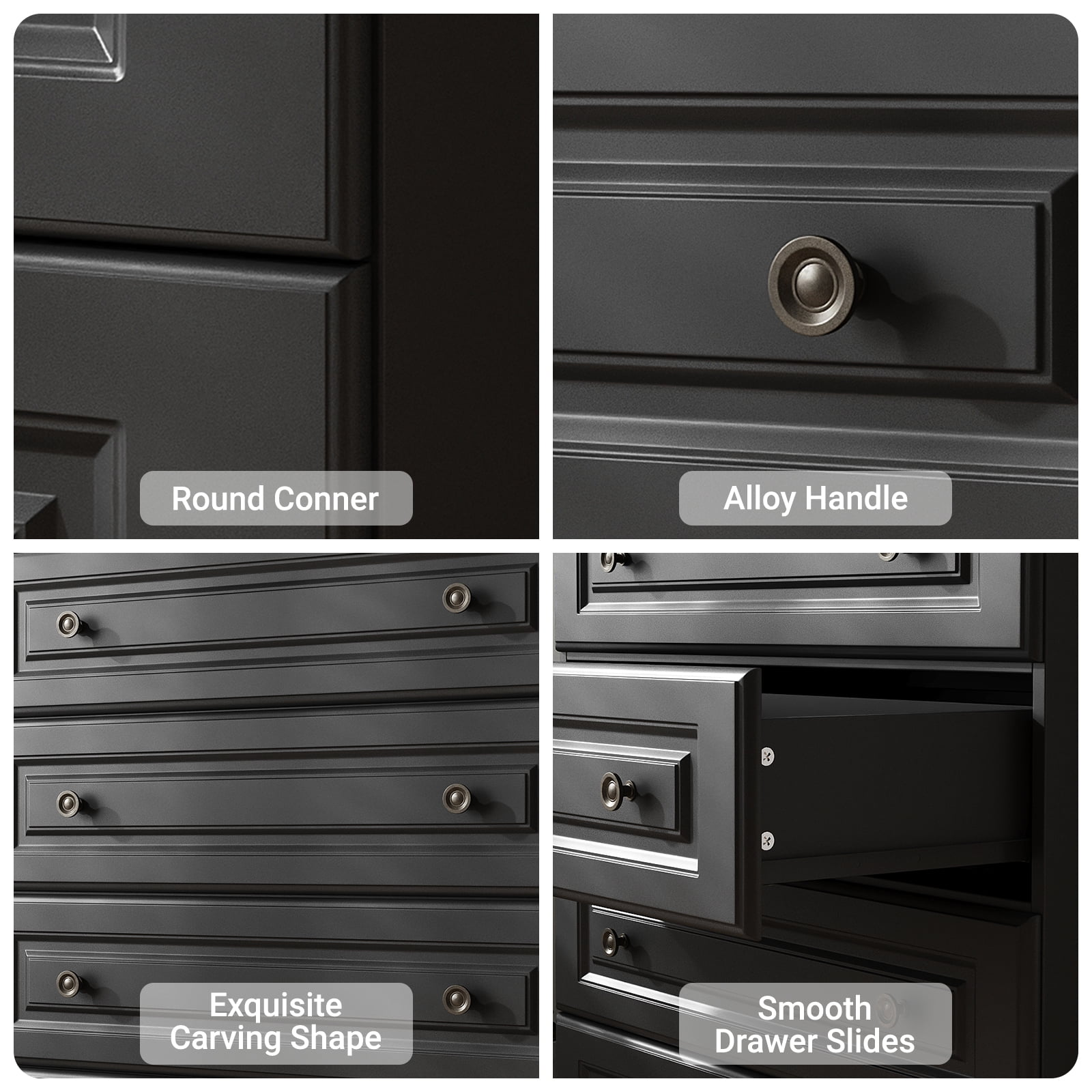 IDEALSOUL Dresser for bedroom, Black Dresser Tall dresser with Large Storage Space, 5 Drawer Dresser for Bedroom, Hallway, Entryway