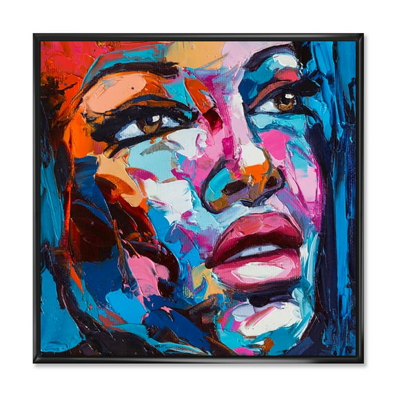 Designart 'Abstract Colorful Fantasy Portrait Of A Young Woman III' Modern Framed Canvas Wall Art Print