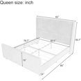 thumbnail image 2 of Queen Size Upholstered Platform Bed Frame, Wingback Bed with 50.7" Headboard, Corduroy/Solid Wood Leg/No Box Spring Needed/Noise Free/Taupe, 2 of 7