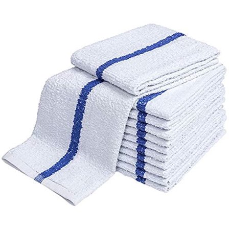 Textile Topia Blue Stripe Bar Mop Towels - 100% Soft Cotton Commercial Cleaning Cloths for Kitchen Bar & Bathroom Use - 12 Pack