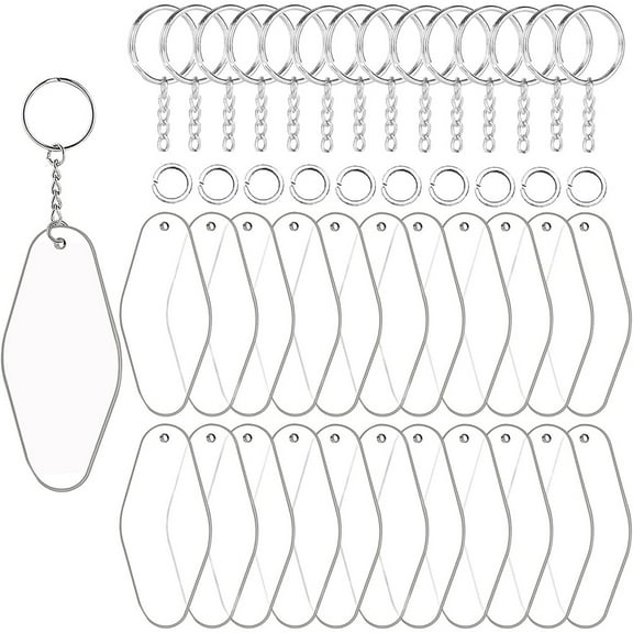 HOOWIFFY 30 Sets Retro Light Grey Acrylic Blank Keychain Pendants for Crafting and Custom Keychain Making