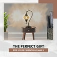 thumbnail image 4 of DEMMEX Authentic Turkish Lamp, Made in Turkey, Turkish Moroccan Mosaic Table Bedside Lamp, 100% Handcrafted, Antique Brass Color Metal Body and Decorated Metal Base, Gooseneck, 15" Amber - Brown, 4 of 7