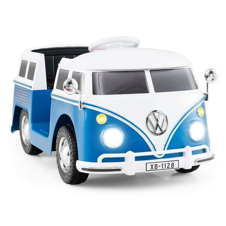 Costway 12V Licensed Volkswagen Ride-on Bus with Cup Holder, LED Headlights, Music & Horn Blue