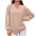 thumbnail image 2 of Jovrlynd Women Sweatshirt Long Sleeve V Neck Plain Basic Casual Sweatshirts Oversized Trendy Lightweight Fall Tops, S-2XL, 2 of 5