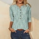 thumbnail image 2 of Tops de Algodón para las Mujeres Impreso Botón 3/4 Manga Suelta Tee, Suave Casual 3/4 Manga Superior, 2 of 4