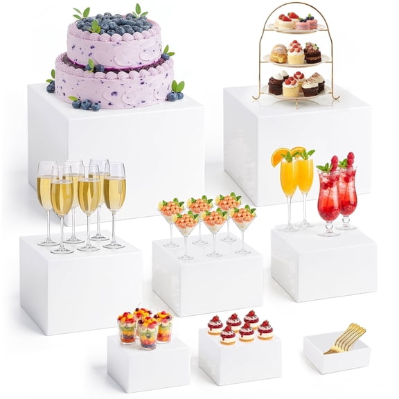 8 Pcs Buffet Risers, (8" 7" 6" 5" 5" 4'' 4'' 3'') Food Risers for Buffet Table, Acrylic Display Stand for Parties, Dessert, Jewelry Collectibles