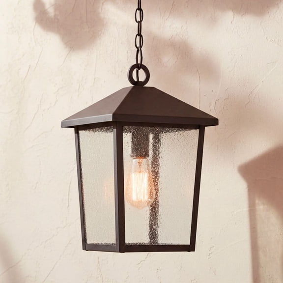 John Timberland Westmont 15 3/4" High Modern Outdoor Pendant Light Fixture Ceiling Porch House Hanging Sand Black Glass Shade