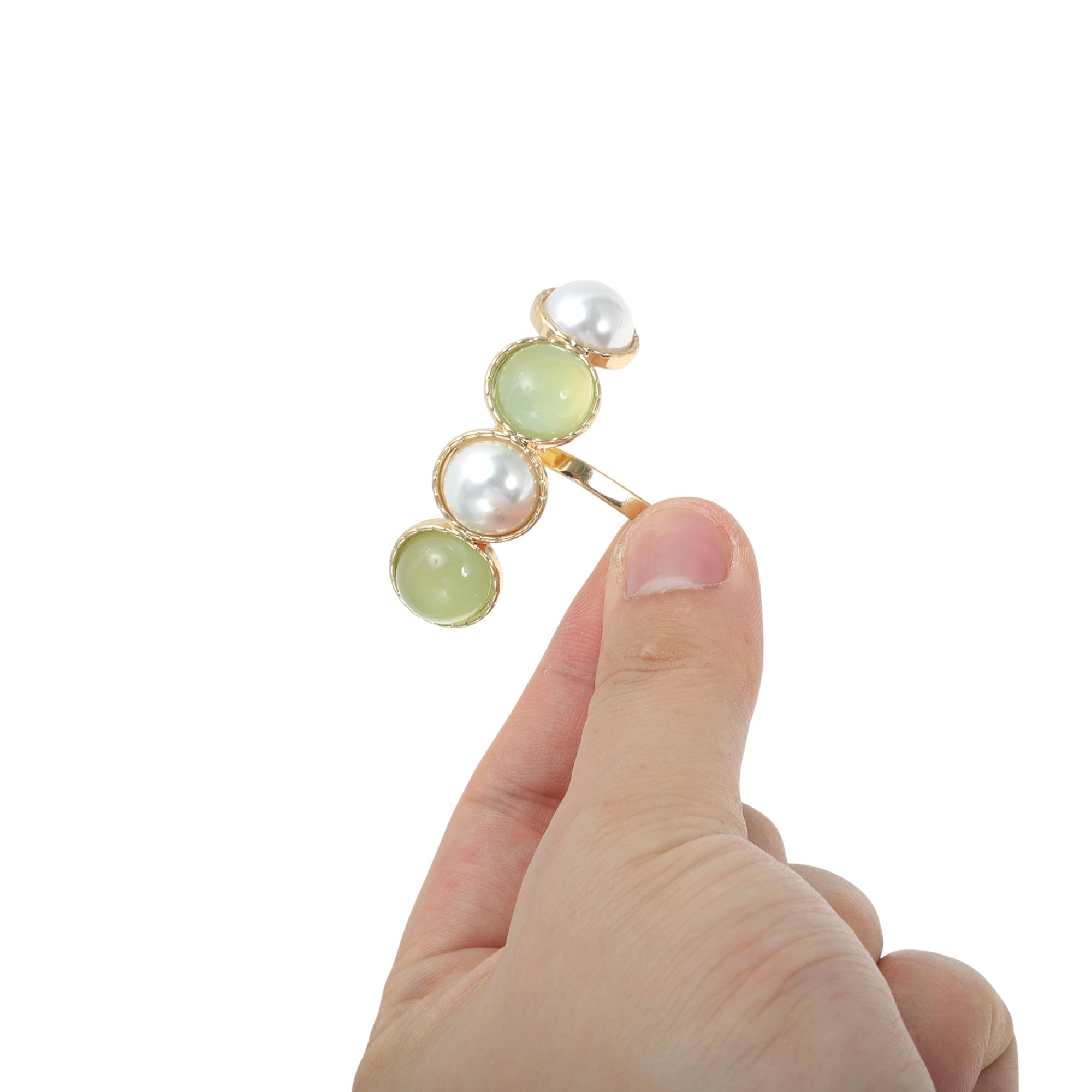 Unique Bargains Faux Pearl Ponytail Buckle Hair Clip Green White Gold Tone