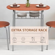 Ktaxon 3 Piece Dining Set, Compact 2 Chairs and Table Set with Oval Tabletop Small Kitchen Dining Set for 2, Perfect for Apartment & Small Spaces, Cherry Brown & Sliver