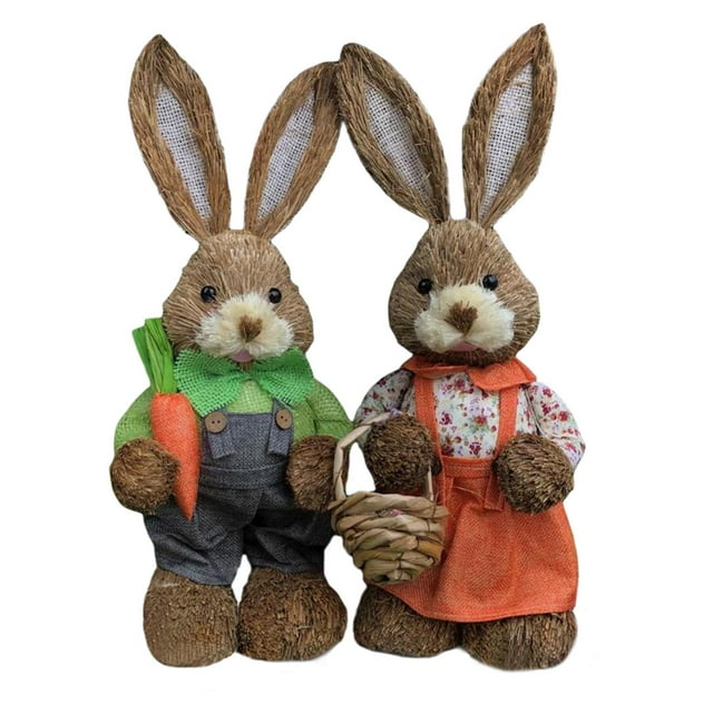 Figuras de Paja de Conejo de Pascua perfecl Adorno 35cm Estatuilla de conejito