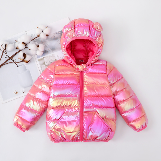 PatPat Chaqueta de algodón acolchada y laminada metálica con diseño de orejas en 3D para niños y niñas pequeños