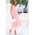 thumbnail image 4 of Vestido Midi PRETTYGARDEN sin mangas con fruncido y tul rosa M, 4 of 9