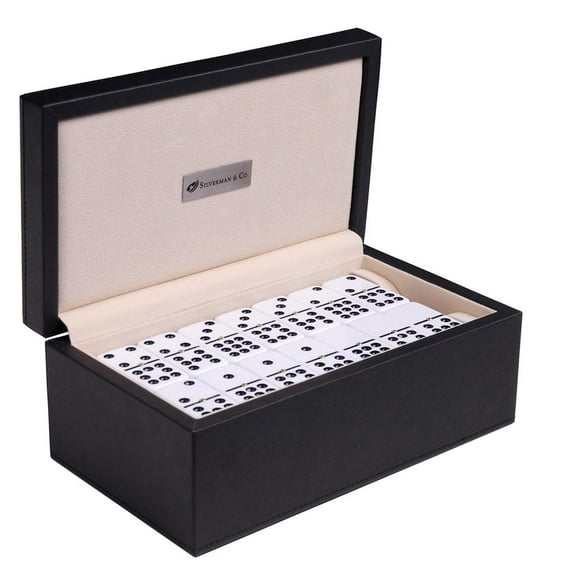 Silverman & Co. Double 9 Large White Domino Set - Black Case