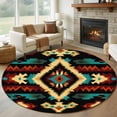 thumbnail image 2 of Boho Orange Teal Large Area Rugs for Bedroom Living Room, Soft Non Slip Carpet Bedside Rug, Vintage Geometric Southwestern Ethnic Round Floor Cover Kitchen Accent Rug 6' for Dining Room/Office, 2 of 9
