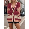 thumbnail image 4 of Women'S Fall Color Block Oversized Cardigan Sweater V-Neck Button Down Knit Cardigan Jacket Red S, 4 of 6