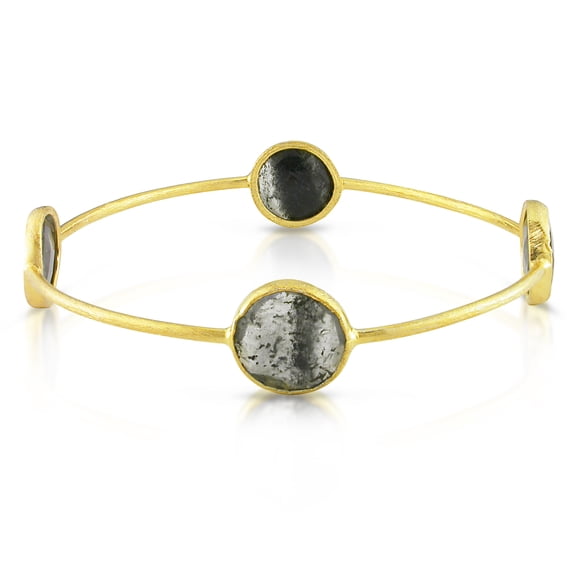 Everly Women's 16ct TGW Rutilated Quartz 22k Yellow Gold Flash Plated Sterling Silver Station Bangle