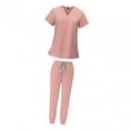 thumbnail image 3 of Milageto 2x Female Scrub Set Machine Washable Nurse Work Clothing Pink and Grey, 3 of 8