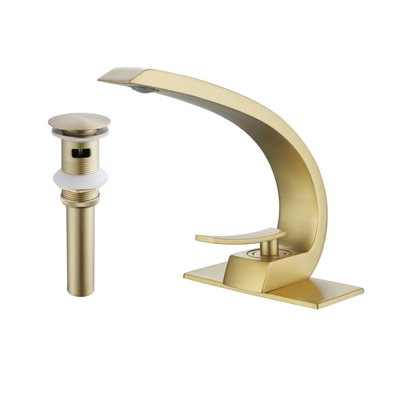 Bathroom Sink Faucet with Drain Assembly, Brass Deck Mounted Lavatory Basin Faucet with 10-inch Cover Plate