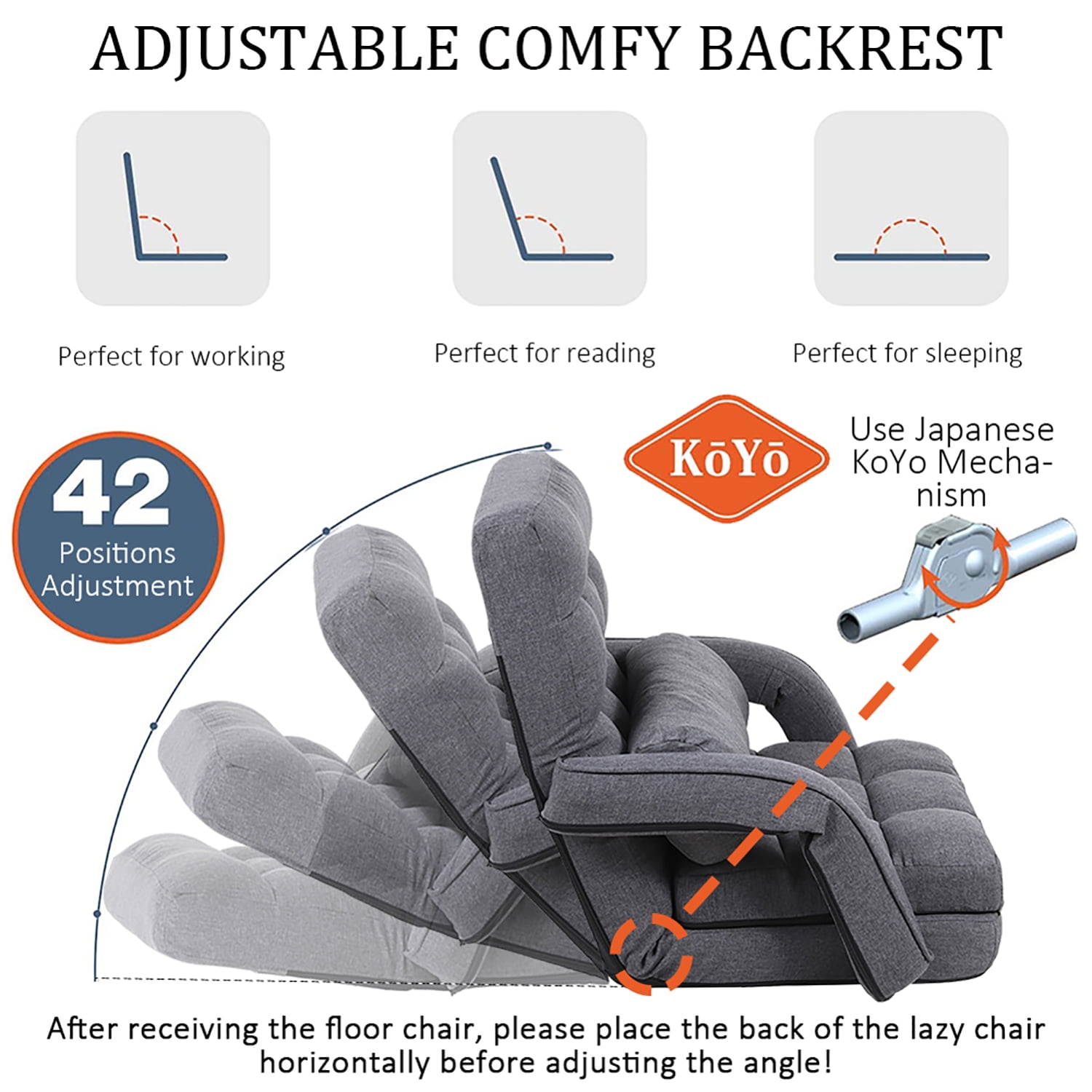 Kadyn Adjustable Floor Chair,Folding Lazy Sofa with Armrests and a Pillow Padded, Floor Chair Sofa for Living Room, Bedroom, Grey Kadyn Adjustable Floor Chair,Folding Lazy Sofa with Armrests and a Pillow Padded, Floor Chair Sofa for Living Room, Bedroom, Grey