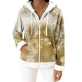 thumbnail image 2 of Women's Casual Fashion Long-Sleeve Zip-Up Fleece Hooded Cardigan with Christmas Print, Cozy and Warm for Winter Season,Gold,2XL, 2 of 5