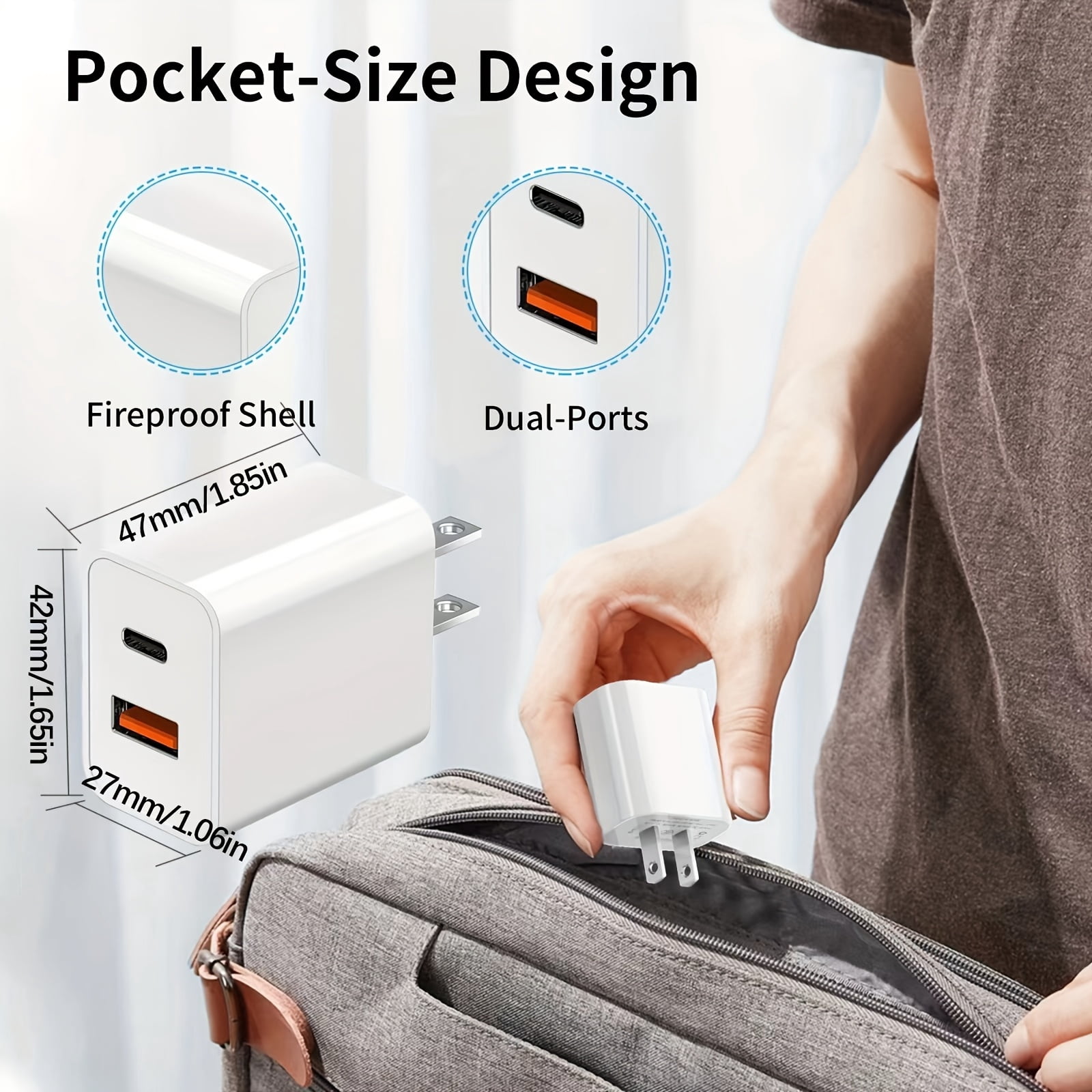 10ft Ultra Long Cable, "dual Fast" 20W USB C Fast Charger Block, Dual Port Power Adapter, with 10ft Cable C-type Fast Charging Group, Suitable for iPhone 15/16 Series, iPad, Samsung, Etc