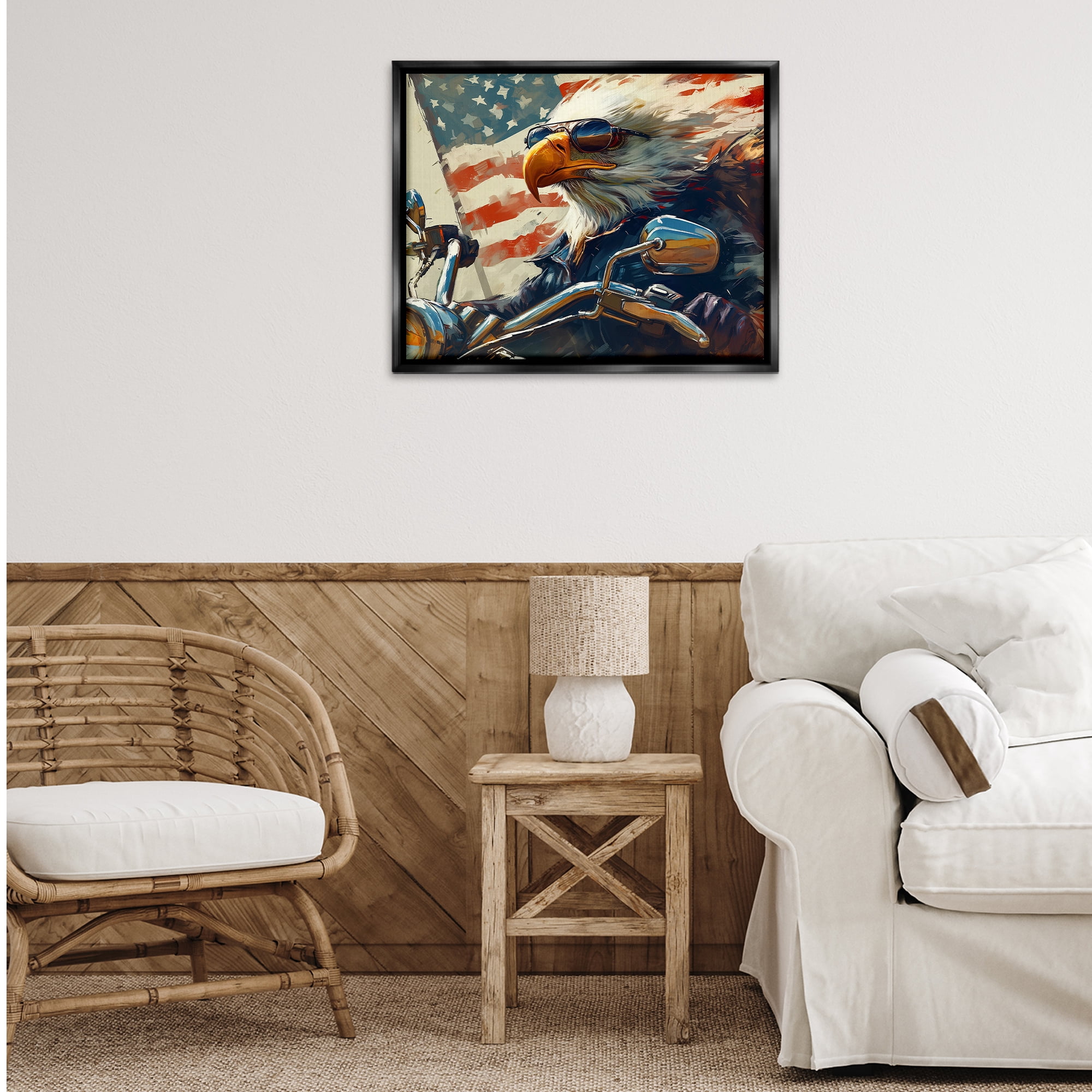 Stupell Industries Patriotic Bald Eagle Animals & Insects Painting Black Floater Framed Canvas Art Print Wall Art, 31 x 25