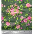 thumbnail image 1 of Soimoi Green Rayon Fabric Rose Floral Print Sewing Fabric Yard 56 Inch Wide, 1 of 3