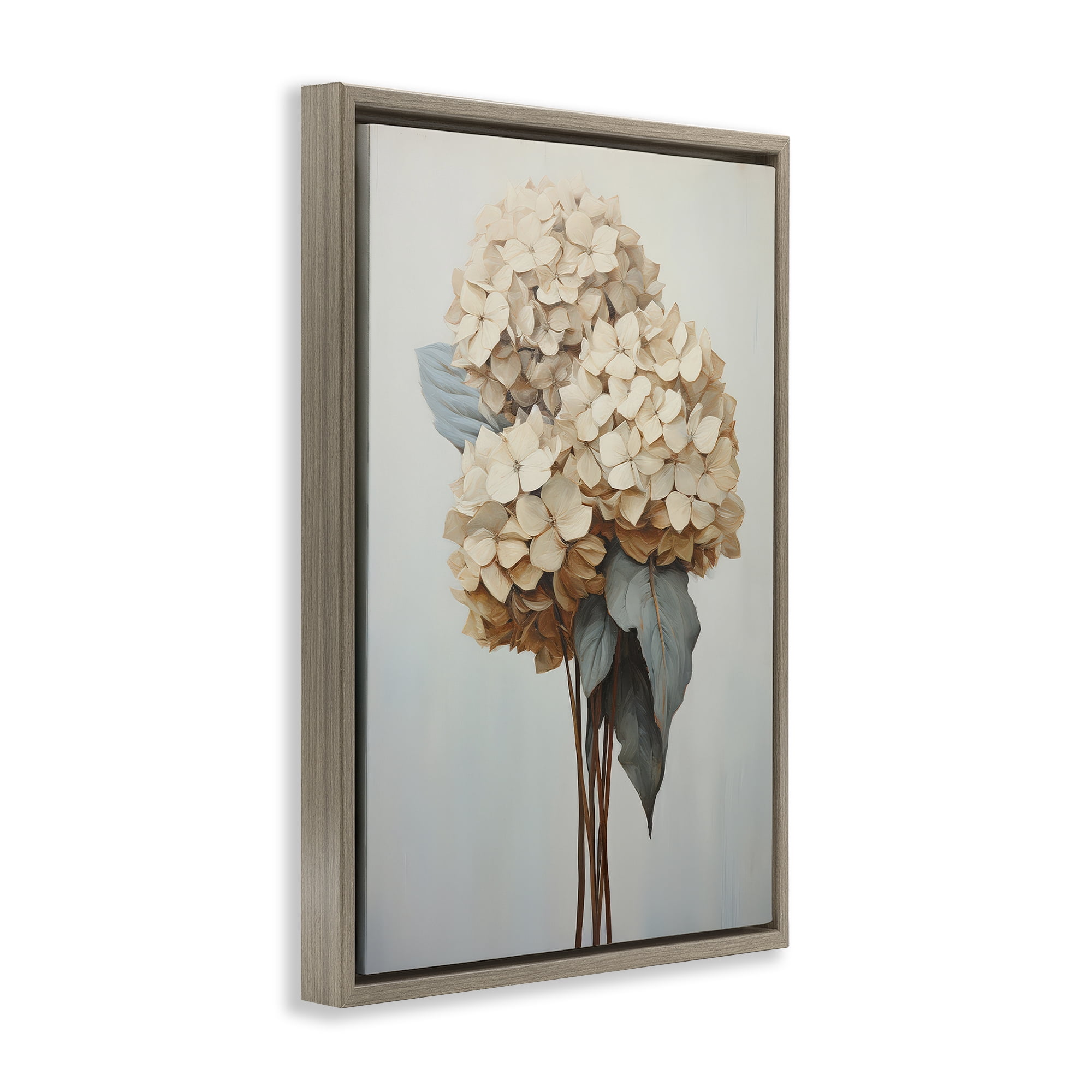 Stupell Industries Vintage Hydrangea Florets Plants & Flowers Painting Brown Floater Framed Canvas Art Print Wall Art, 17 x 25