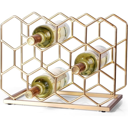 14 Bottle Countertop Wine Rack - Freestanding Modern Gold Metal Wine Rack - Tabletop Wine Holder Stand for Cabinet, Pantry, Wine Bottle Storage……