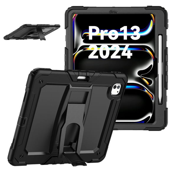 XYX For iPad Pro 13 inch Case 2024 (M4), 3in1 Heavy Duty Shockproof Tablet Case with Stand, Shoulder Strap, Black