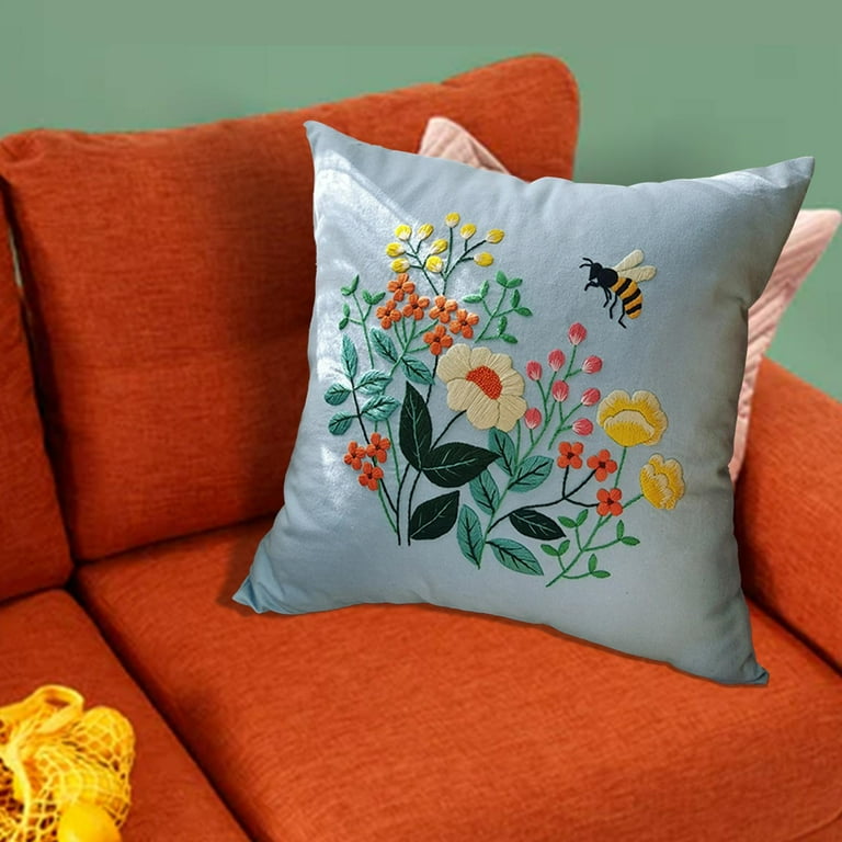 Throw Pillow Covers Embroidery DIY Craft s Embroidery with Pillowcase Cover Instruction Drawings for Living Room Sofa Bedroom Style B