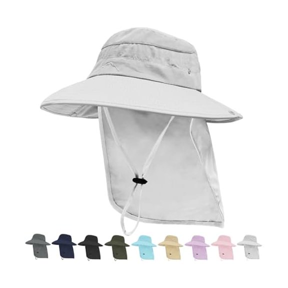 Sun Hats for Men Women, UPF50 Protection Safari Hat,Wide Brim Fishing Hat with Neck Flap,Bucket Hats for Beach Hiking