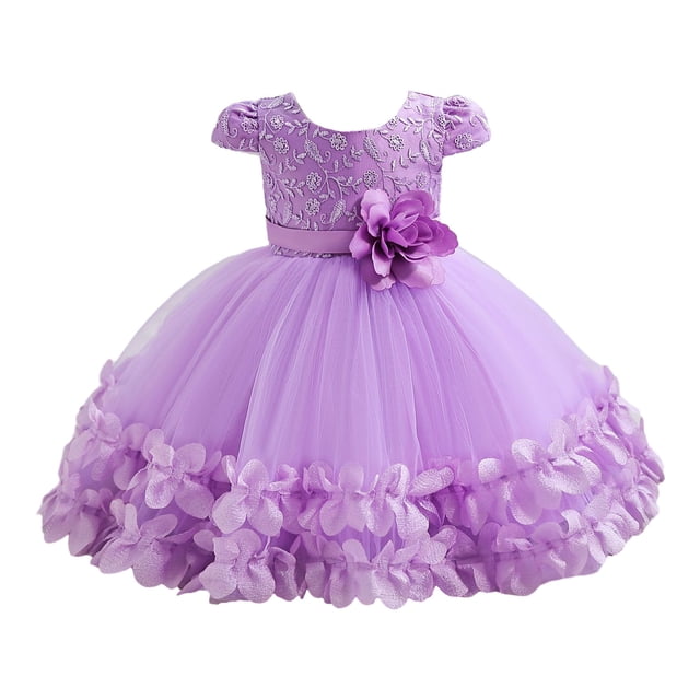 FAIWAD Robe Princesse en Dentelle Brodée pour Bébé Fille, Manches Courtes, Col Rond, Mariage, Fête, Tulle, Robes Bouffantes