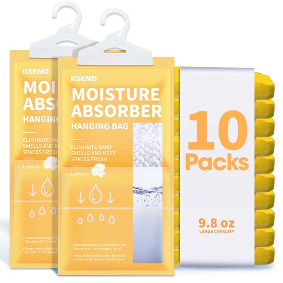 Absorbedor de humedad Ksend, paquete de 10 bolsas deshumidificadoras, 290 ml, color limón