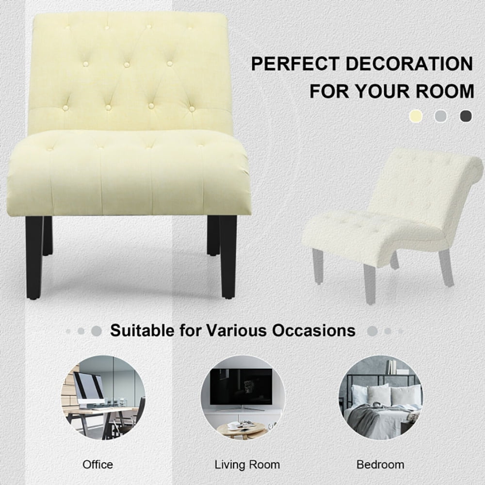 Finihen Armless Accent Chair, Cotton Linen Fabric Armless Accent Chair with Adjustable Foot Pads, for Living Room, Bedroom, Beige Finihen Armless Accent Chair, Cotton Linen Fabric Armless Accent Chair with Adjustable Foot Pads, for Living Room, Bedroom, Beige